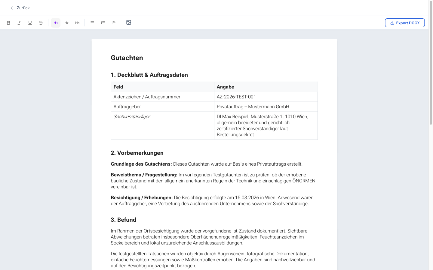 Gutachten Manager AI Editor – Gutachten bearbeiten und exportieren